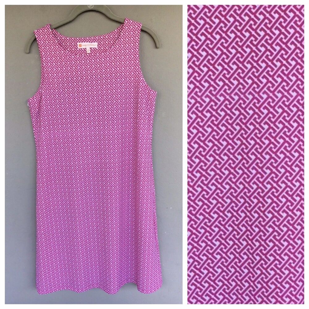 Jude Connally M Beth Shift Dress Pink White Geometric Jersey Knit Stretch Boho